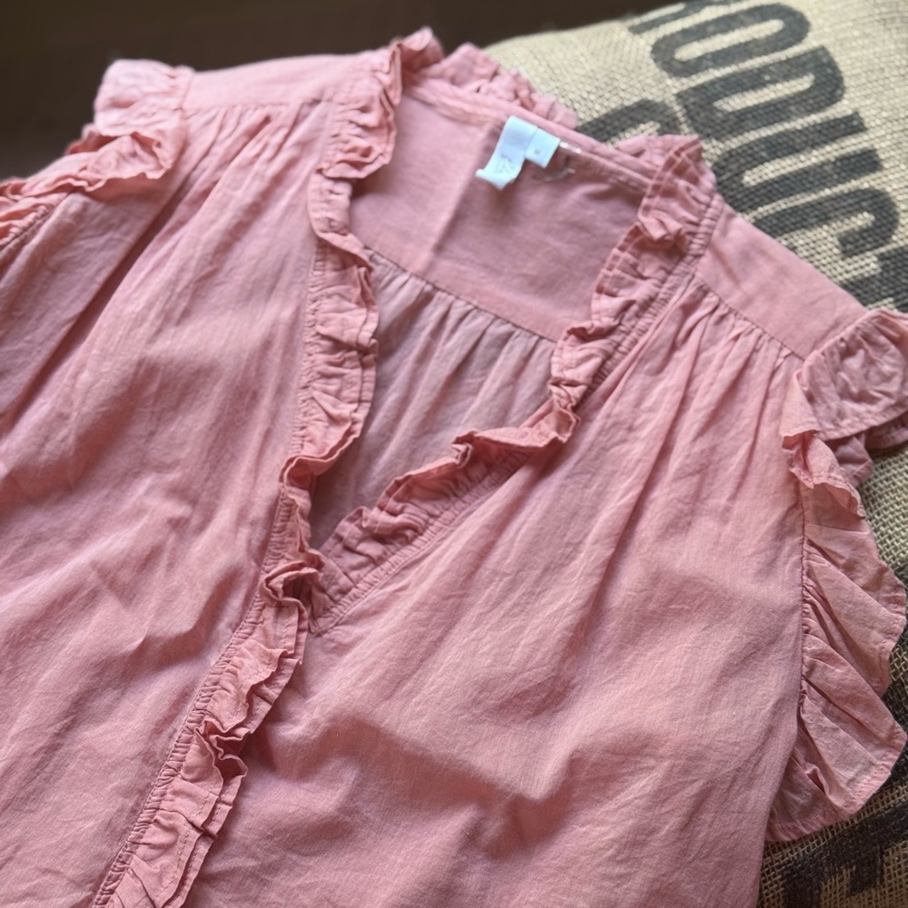 Elan Coral/pink Blouse with Ruffle Accents
